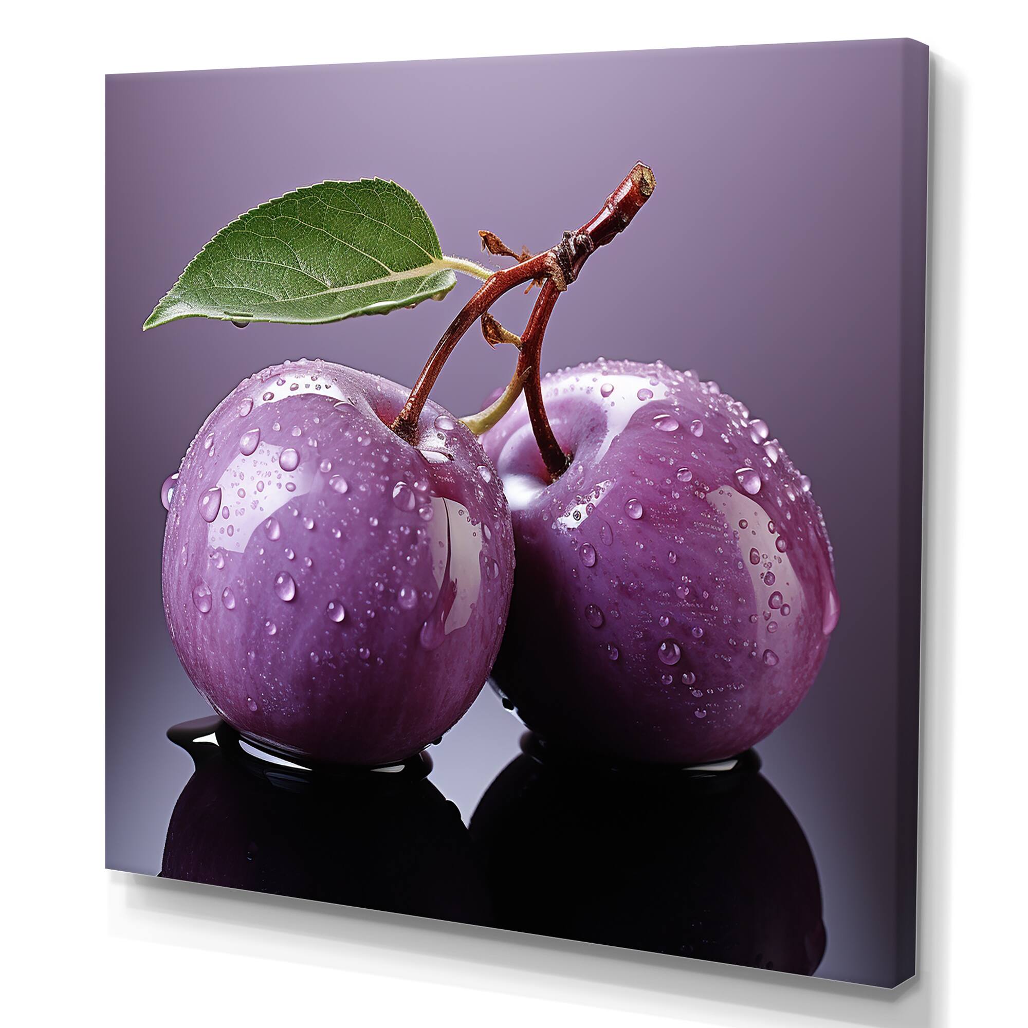 Designart "Violet Minimalism Plum Fruit" Fruits Wall Art Bed Bath